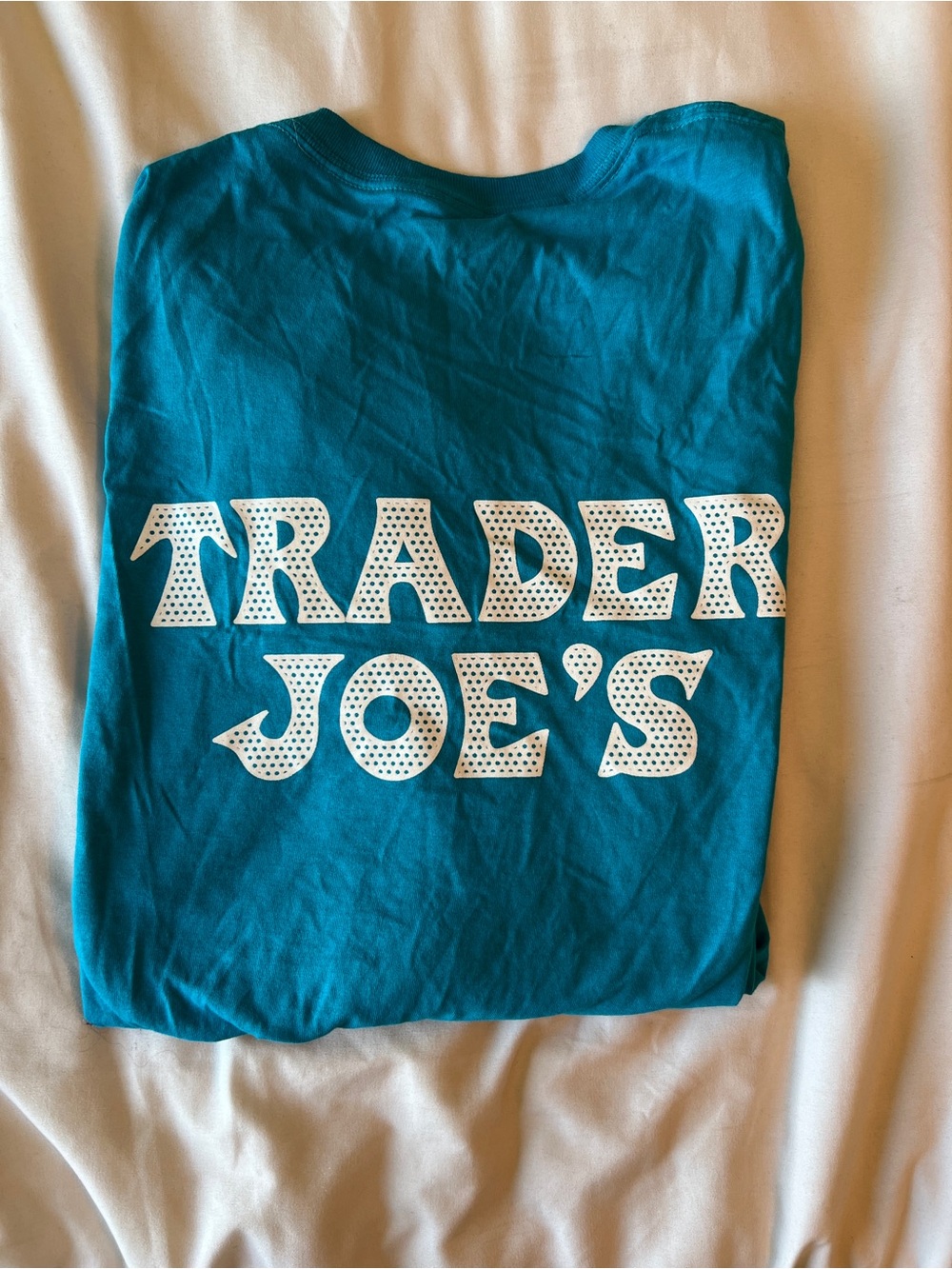 Trader Joes T Shirt Mens Large Blue Long Sleeve Grocery Store Employee Tee